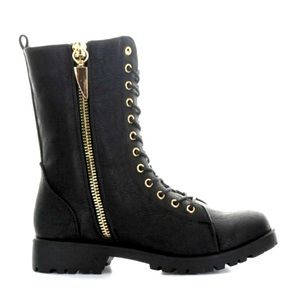 Seven7 Black and Gold Zipper Combat Boots Size 10